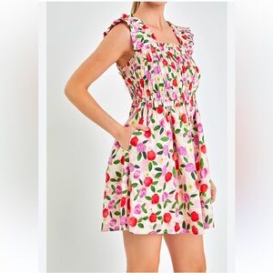 Tuckernuck English Factory Womens Floral MINI DRESS Large Smocked Spring Ruffled